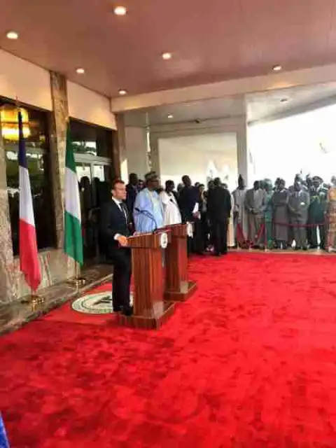 French President Macron Arrives Abuja, Meets With Pres. Buhari (Photos)